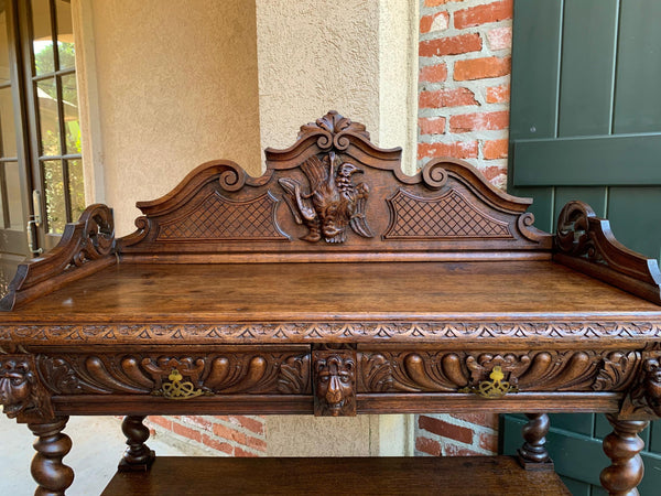 19th century French Carved Oak Hunt Server Sideboard Barley Twist Renaissance