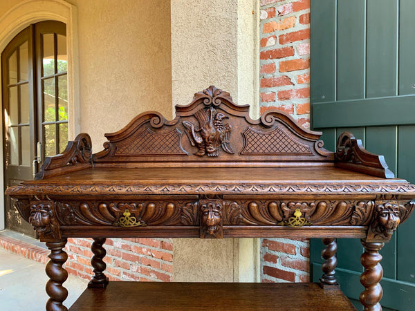 19th century French Carved Oak Hunt Server Sideboard Barley Twist Renaissance