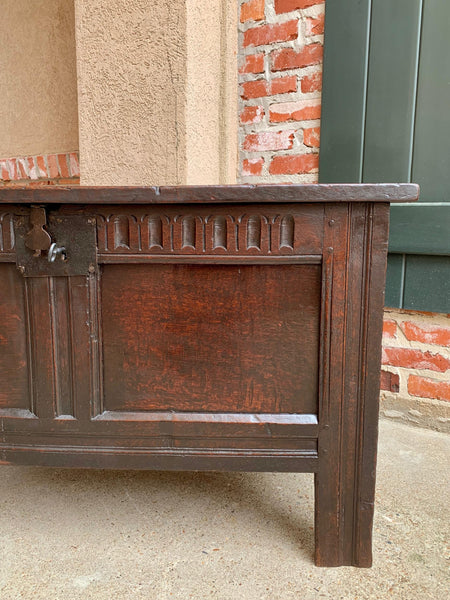 18th century English Carved Oak Coffer Trunk Chest Coffee Table Blanket Box