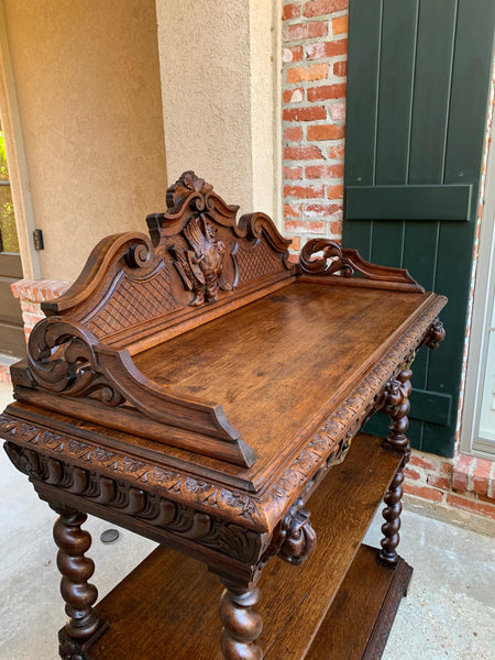 19th century French Carved Oak Hunt Server Sideboard Barley Twist Renaissance