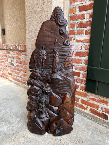 Antique French Carved Wood Wall Sculpture The Angelus by Jean Francois Millet