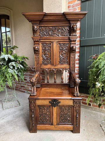 19th century French Carved Walnut Hall Bench Breton Brittany Pew Renaissance