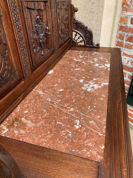 19th century  French Carved Oak Server Sideboard Display Breton Brittany Marble