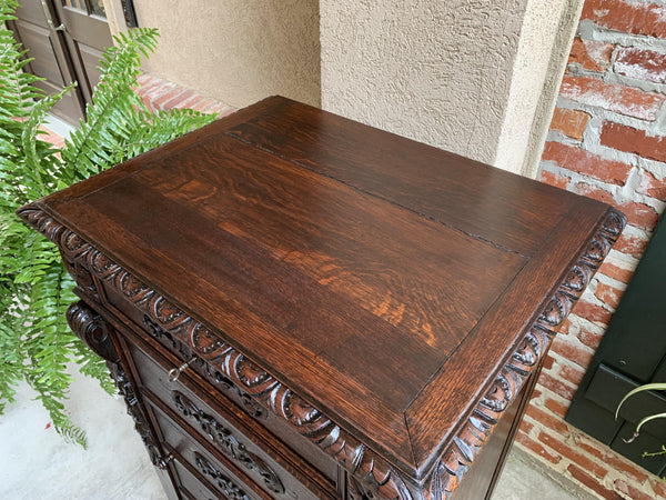 Antique French Carved Oak Tall Cabinet Faux Chest of Drawers Louis XIV style