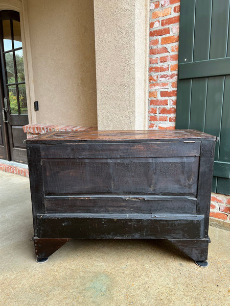 19th century Antique English Trunk Coffer Blanket Chest Carved Oak Foyer Table