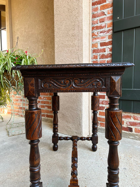 Antique English Carved Oak Hall Sofa Table British Tudor c1900