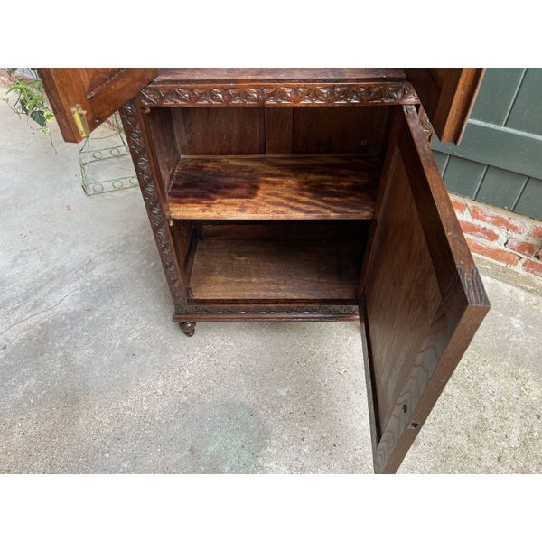 Antique French Carved Chestnut Cabinet Bonnetiere Armoire Breton Brittany