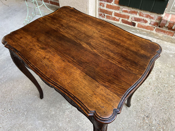 Antique French Carved Oak Sofa Side Lamp Table Serpentine Louis XV Nightstand