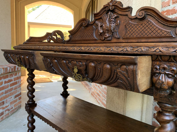19th century French Carved Oak Hunt Server Sideboard Barley Twist Renaissance