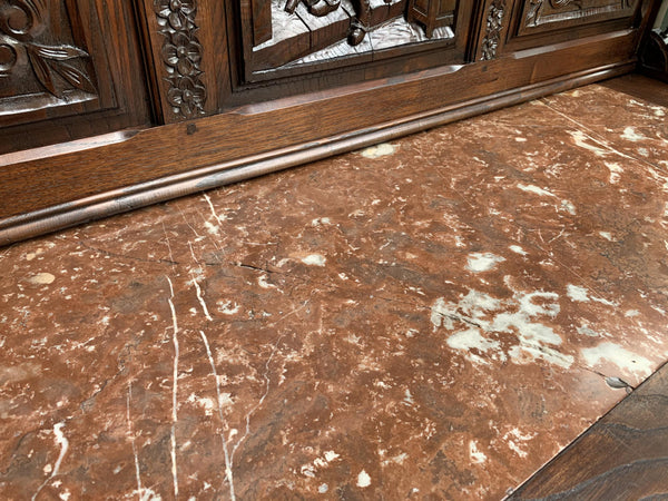 19th century  French Carved Oak Server Sideboard Display Breton Brittany Marble