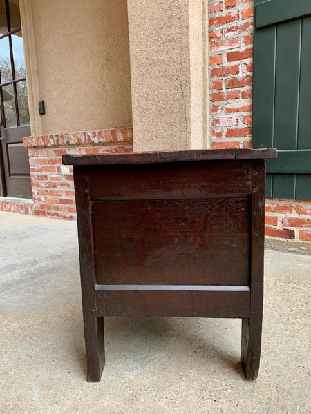 18th century English Carved Oak Coffer Trunk Chest Coffee Table Blanket Box