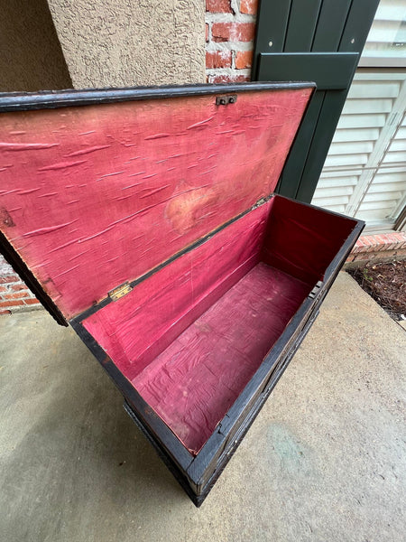 19th century Antique English Trunk Coffer Blanket Chest Carved Oak Foyer Table