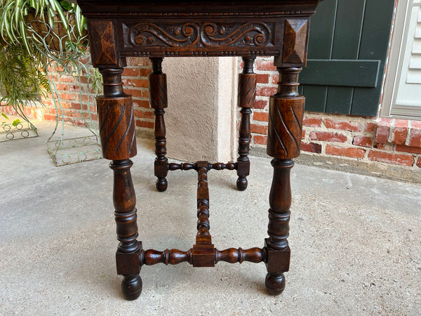 Antique English Carved Oak Hall Sofa Table British Tudor c1900