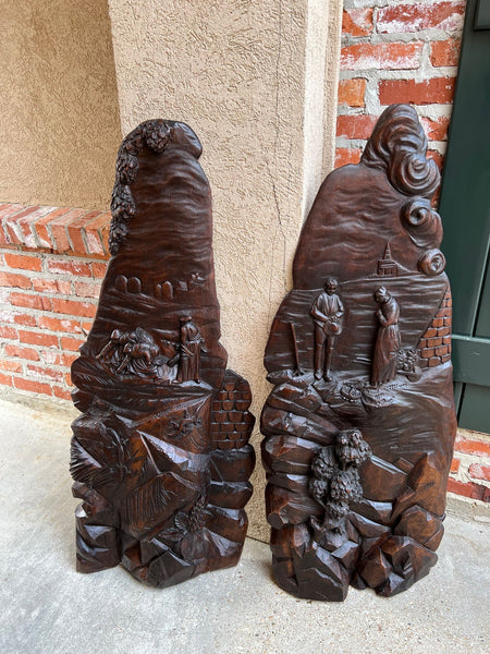 Antique French Carved Wood Wall Sculpture The Gleaners by Jean Francois Millet