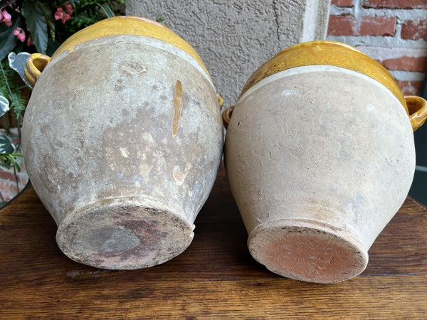 19th century PAIR Set 2 French Confit Pot Yellow Glazed Pottery Provincial