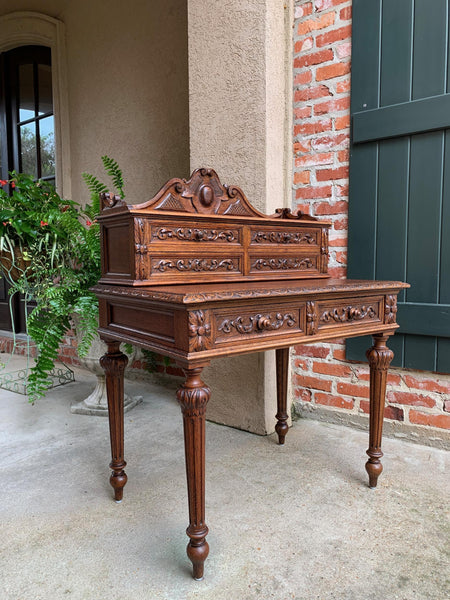 19th century Petite French Carved Oak Secretary Writing Desk Louis XVI Style