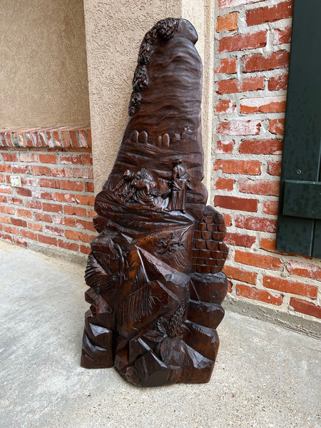 Antique French Carved Wood Wall Sculpture The Gleaners by Jean Francois Millet