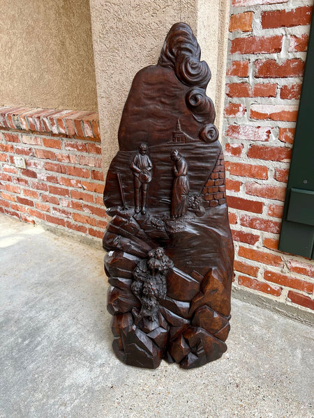 Antique French Carved Wood Wall Sculpture The Angelus by Jean Francois Millet