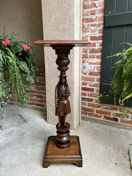 Antique French Pedestal Plant Stand Display Breton Brittany Carved Oak Baluster