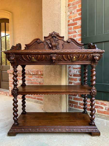 19th century French Carved Oak Hunt Server Sideboard Barley Twist Renaissance