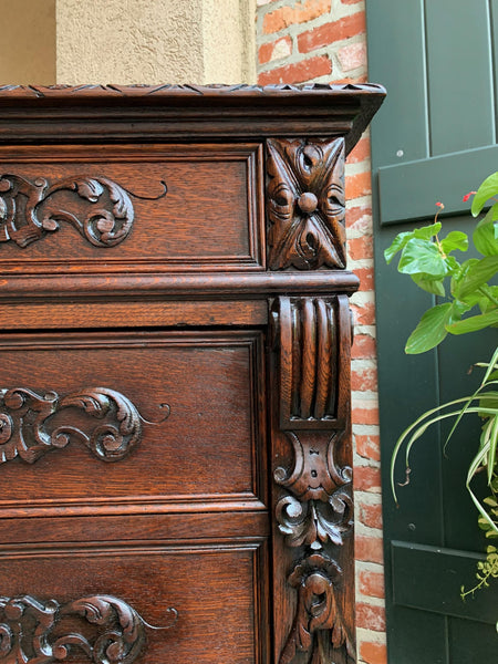 Antique French Carved Oak Tall Cabinet Faux Chest of Drawers Louis XIV style