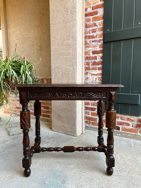 Antique English Carved Oak Hall Sofa Table British Tudor c1900