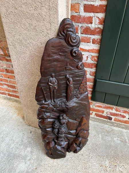 Antique French Carved Wood Wall Sculpture The Angelus by Jean Francois Millet