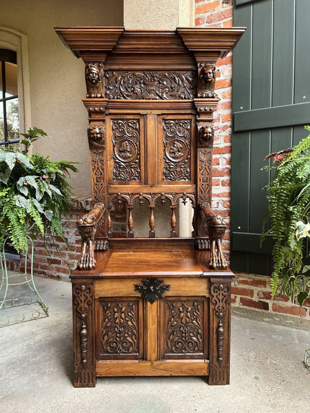 19th century French Carved Walnut Hall Bench Breton Brittany Pew Renaissance