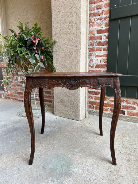 Antique French Carved Oak Sofa Side Lamp Table Serpentine Louis XV Nightstand