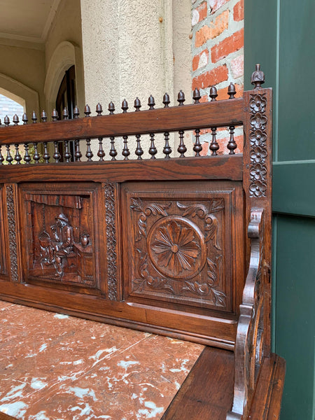 19th century  French Carved Oak Server Sideboard Display Breton Brittany Marble