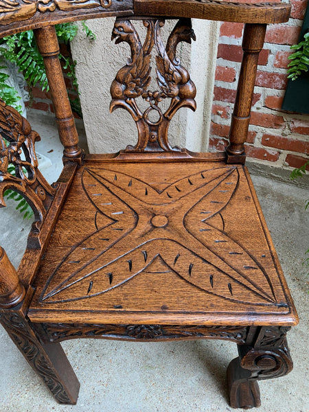 Antique French Carved Oak Corner Arm Chair Renaissance Louis XIV style