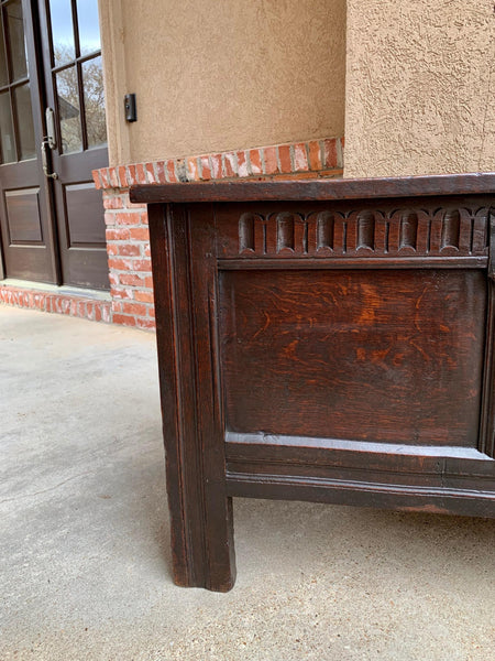 18th century English Carved Oak Coffer Trunk Chest Coffee Table Blanket Box