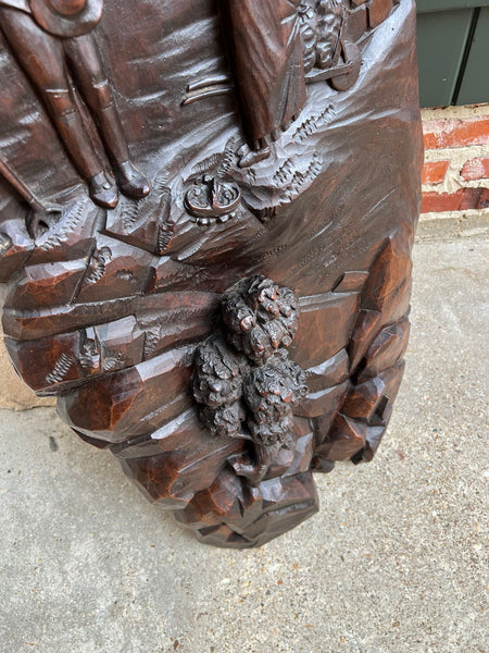 Antique French Carved Wood Wall Sculpture The Angelus by Jean Francois Millet
