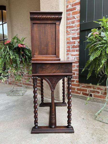 19th century French Carved Secretary Petite Writing Desk Barley Twist Louis XIII