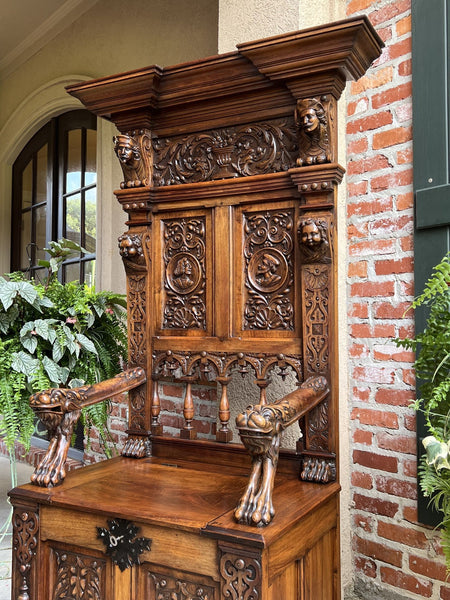 19th century French Carved Walnut Hall Bench Breton Brittany Pew Renaissance