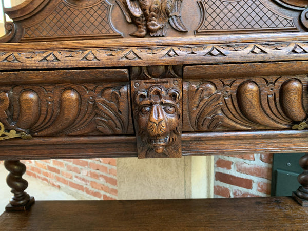 19th century French Carved Oak Hunt Server Sideboard Barley Twist Renaissance