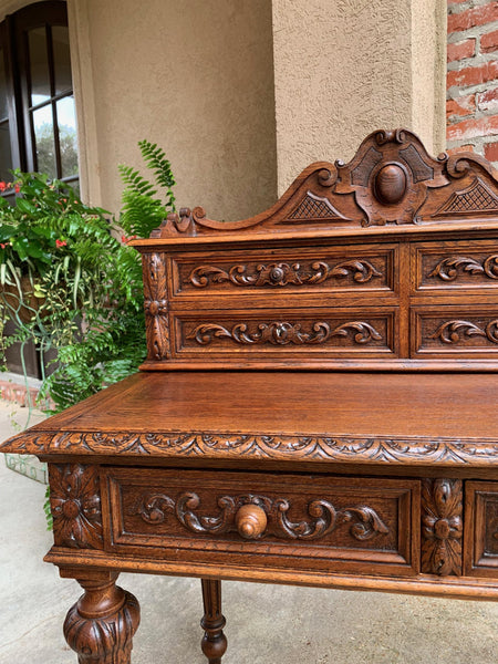 19th century Petite French Carved Oak Secretary Writing Desk Louis XVI Style