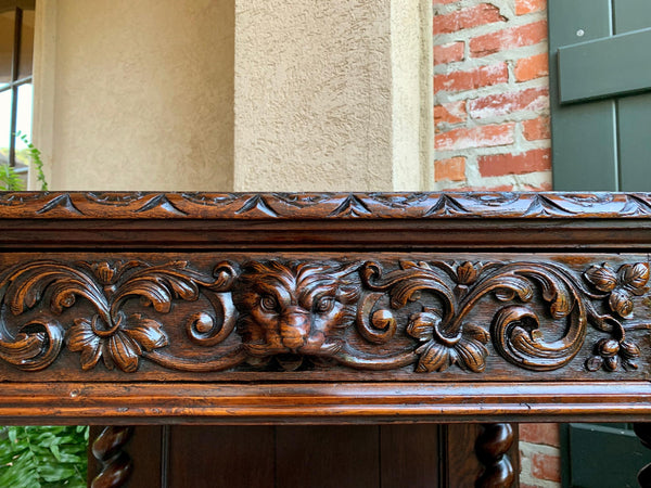 Antique French Carved Oak Petite Bookcase Server Barley Twist Display Louis XIII