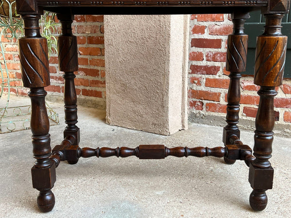 Antique English Carved Oak Hall Sofa Table British Tudor c1900