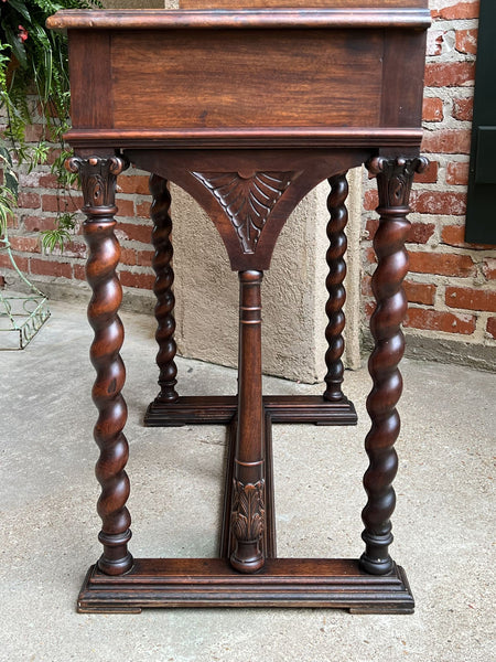 19th century French Carved Secretary Petite Writing Desk Barley Twist Louis XIII