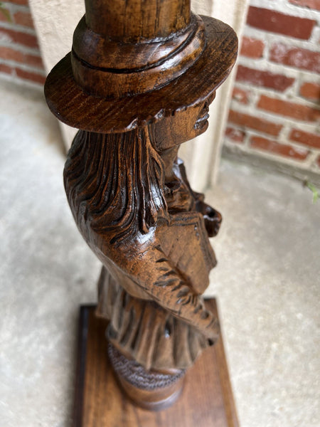 Antique French Pedestal Plant Stand Display Breton Brittany Carved Oak Baluster