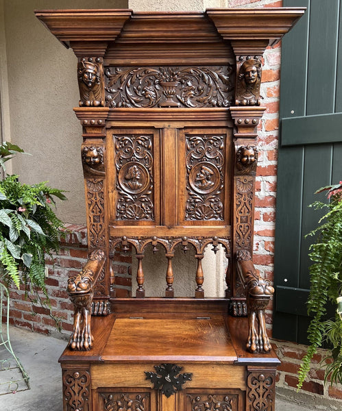 19th century French Carved Walnut Hall Bench Breton Brittany Pew Renaissance