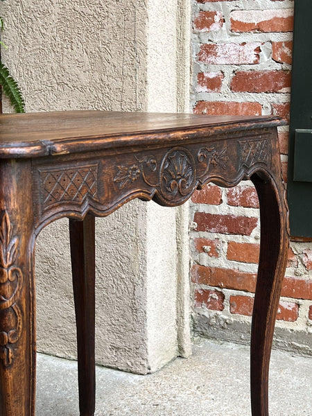 Antique French Carved Oak Sofa Side Lamp Table Serpentine Louis XV Nightstand