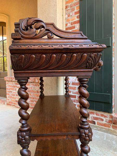 19th century French Carved Oak Hunt Server Sideboard Barley Twist Renaissance