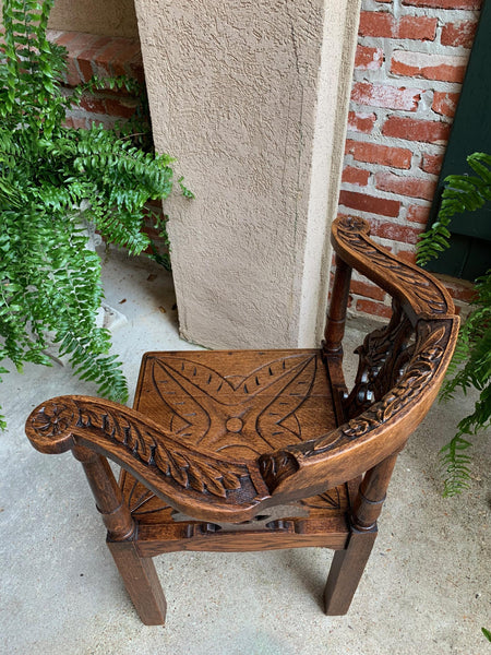 Antique French Carved Oak Corner Arm Chair Renaissance Louis XIV style