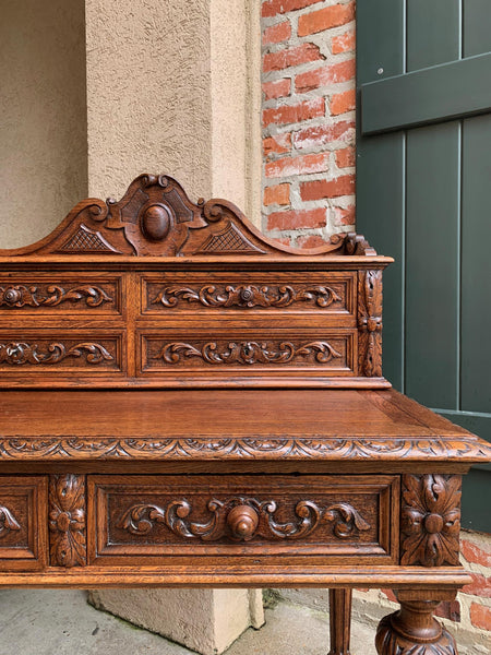 19th century Petite French Carved Oak Secretary Writing Desk Louis XVI Style