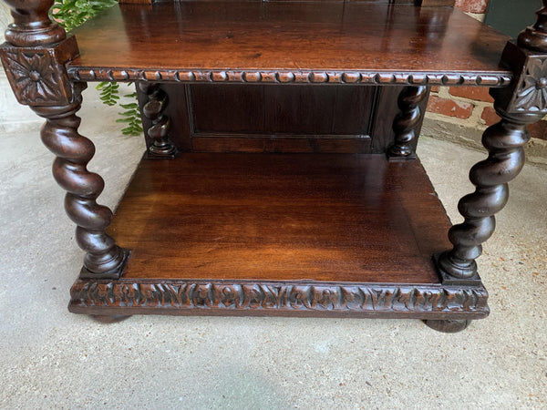 Antique French Carved Oak Petite Bookcase Server Barley Twist Display Louis XIII