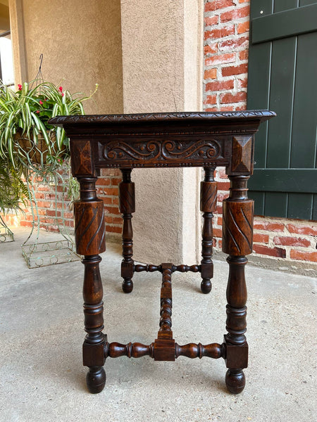 Antique English Carved Oak Hall Sofa Table British Tudor c1900