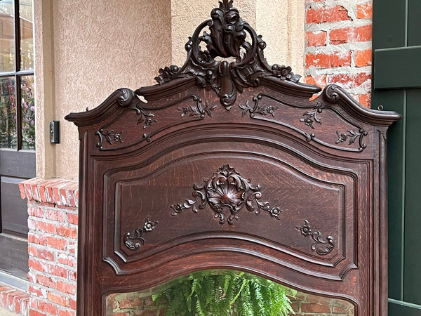 Antique French Trumeau Pier Wall Mirror Louis XV Carved Oak 19th century