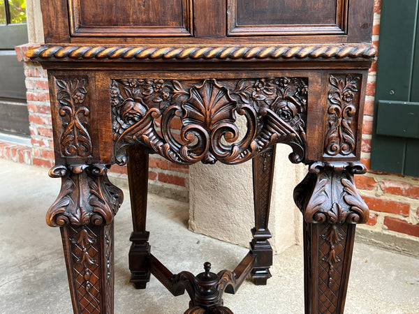 19th century French Carved Walnut Cabinet Bar Renaissance Wine Server Baroque